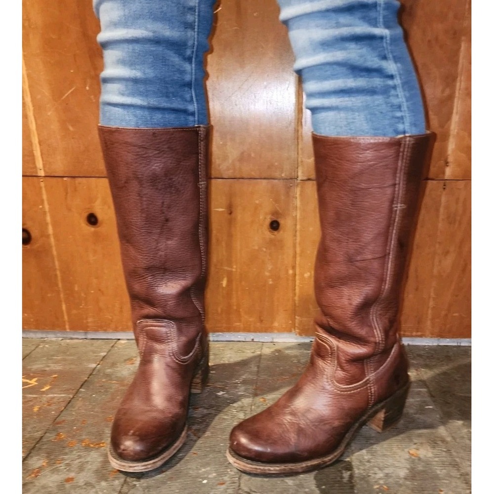 VTG Frye Campus Leather Brown Boots 8M Womens Round Toe Western Made in USA - Picture 12 of 16